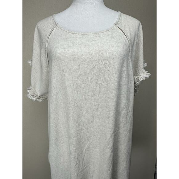 Umgee USA Women's Sz 2XL Tunic Top Tan Front Animal Print Back Boho Fringe Trim - Picture 2 of 14